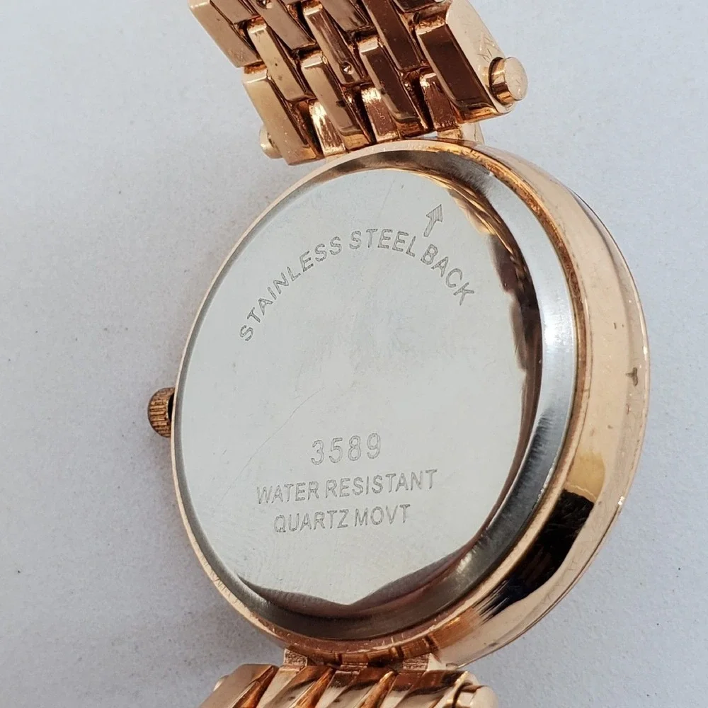 38MM Women's Watch Crystal Bezel Gold‎ Dial Bracelet 6